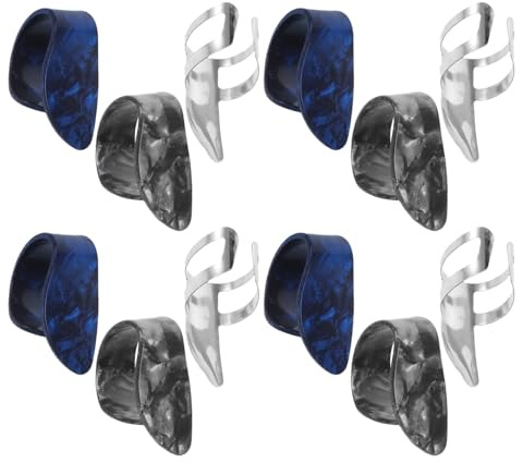 BAZEITFLOW 12pcs Stainless Steel Guitar Thumb Guards and Finger Picks Set Ergonomic Slip-resistant Plectrums for Acoustic Electric Banjo Ukulele Mandolin Guitar Accessories for Enhanced Tone