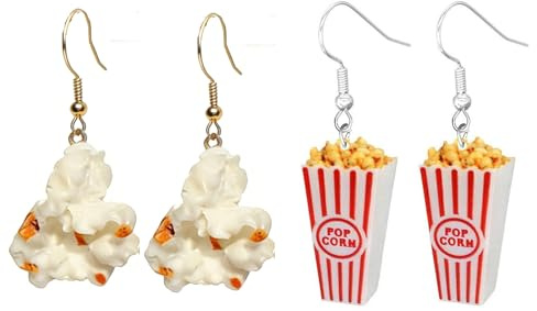 2 Paar Popcorn Ohrringe Fasching Süße Lustige Ohrringe Karneval Popcorn Kostüm Accessoires Fun Food Mode Schmuck Geschenke für Damen Mädchen Mottoparty Fasching Cosplay Party Zubehör