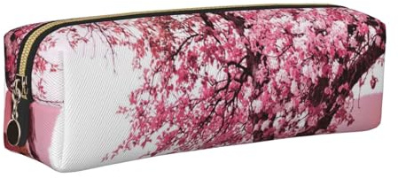 DCEHGEW Plum Tree Blossom Printed Leather Pencil Case Cute Stationery Organizer Simple Makeup Bag Pen Pouch, Gold Zipper