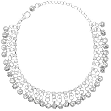 IMINI Chaîne de cheville avec grelot pour femme - Chaîne de tennis en cristal CZ - Avec grelots - Réglable - 20 + 4 cm - Style rétro ethnique bohème - Pour l'été, la plage, la danse du ventre