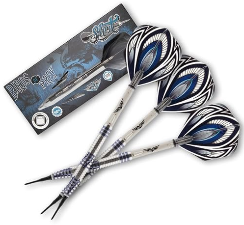 Birds of Prey Falcon Soft Tip Dart Set | 90% Tungsten Barrels | Steeltip Darts mit Schäften und Flights | Präzision und Kontrolle | 19 Gramm