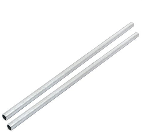 sourcing map Tige Filetée Creuse M10 Tube Filete Filetage 320mm Longueur Supérficiel Lampe Tuyau Mamelon Réparation Pièce pour Lumière Zingué Argenté Paquet de 2