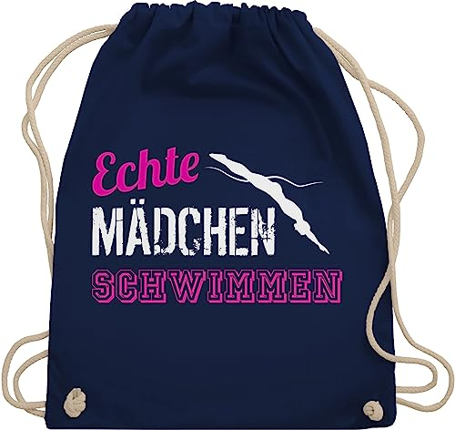Turnbeutel Rucksack - Wassersport - Echte Mädchen schwimmen - Unisize - Navy Blau - schwimmbeutel kinderturnbeutel schwimmer schwimm. stoffbeutel schwimmutensilien sport tasche kinder schwimmmotiv