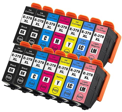 Go Inks E-378XL Compatible Set of Ink Cartridges + Extra Black for use with Epson Expression Photo Printers (Set of 14 Inks)