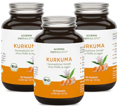 Stärkste Bio Kurkuma Kapseln - 40x effektiver - 15.000mg Kurkuma Pulver/Tag - ohne Pfeffer - höchster Curcumin Gehalt - Curcuma Kapseln hochdosiert, vegan & hochbekömmlich - Acurmin Phytholistic