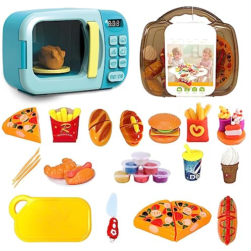 Koolbitz Toy Kitchen Play Sets for Kids, Realistic Microwave Toy & Pretend Play Cooking Accessories Pots, Pans & Utensils Set, Complete Cookware Role Playset Gift for Children 3+ Years