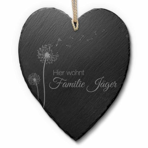 Schöne Schiefer Türschilder für die Haustür mit Gravur | Schiefer-Schild mit Kordel zum Aufhängen gravierte Namensschilder Klingelschilder mit Namen oder Texten Herzlich Willkommen