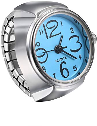 JewelryWe Ringuhr Fingeruhr Herren Damen rund Analog Quarz Elastisch Legierung Ring Uhr Uhrenring Blau