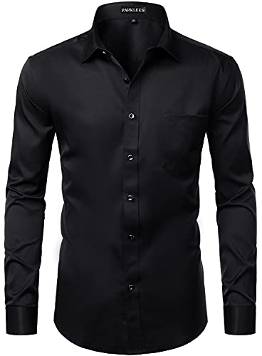 PARKLEES Chemise décontractée à manches longues pour homme avec poche de poitrine, Noir , L