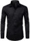 PARKLEES Men's Slim Fit Formal Long Sleeve Casual Business Party Dress Shirts with Chest Pocket Black L