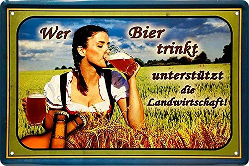 schilderkreis24 - Blechschilder Bier lustiger TRINK Spruch: “Wer Bier trinkt unterstützt die Landwirtschaft“ Deko Schild Bar Theke Pub Witziges Geschenk Geburtstag Weihnachten 20x30 cm