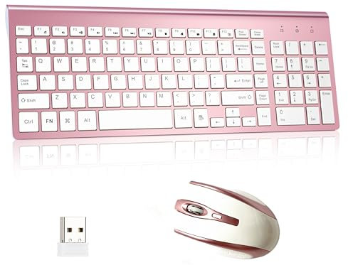 Wireless Keyboard and Mouse Combo, 2.4G Compatible with MAC PC Laptop Ultra-thin Laptop Desktop, Available for Windows Android Mute (Rose Gold)
