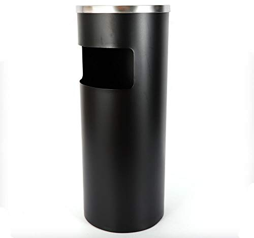 Mülleimer mit Aschenbecher, 30L Standaschenbecher aus Edelstahl mit Inneneimer, Aschenbecher Abfalleimer Standabfalleimer, Outdoor, Bürogebäude, Hotel und Garten (Schwarz)