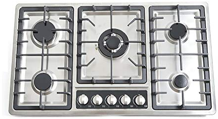 Plaque de cuisson à gaz 5 flammes, brûleur à gaz en acier inoxydable, 86 cm x 50 cm, plaque de cuisson à gaz naturel à encastrer, wok brûleur à gaz naturel