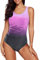 Aleumdr Ladies Sleeveless Gradient Colorblock Print Soft Cup Padded Plus Size Swimming Suits One Piece Swimwear for Women Purple XX-Large