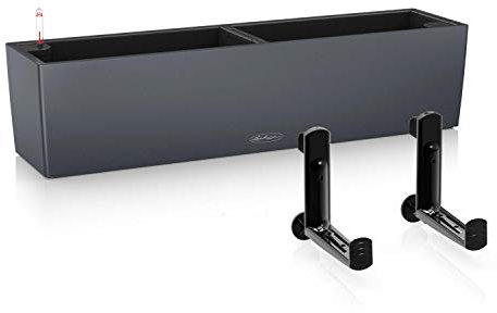 Lechuza Self Watering Pot BALCONERA Color 80 Slate Plastic Balcony Planter for Railing H19 L80 W19 cm Bundle with Black Balcony Brackets