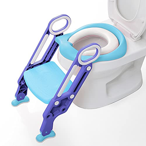 GRANDMA SHARK Kids Toilet Potty Training Chair, Anti-Slip Potty Training Toilet Chair with Foldable for Kids Toddler Unisex (Blue)