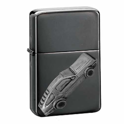 De Lorean ref60 Benzinfeuerzeug mit Zinn-Effekt, winddicht, nachfüllbar, Schwarz