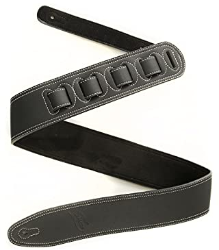 Fame Heavyweight Pro, 6 cm Breiter Gitarrengurt, Schwarz, aus Leder, geeignet für Gitarre und Bass