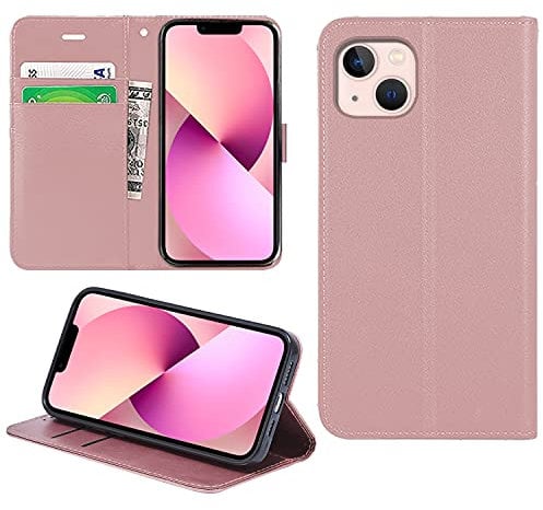 DN-Technology for iPhone 13 Mini Case Flip Leather Wallet Book Stand Folio Card Holder Phone Cover iPhone 13 Mini 5.4'' (ROSE GOLD)