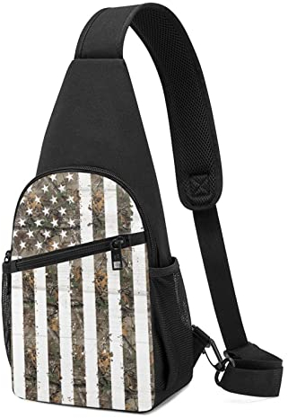 Sling Backpack American Camouflage Sling Bag Crossbody Schultertasche Reise Wandern Brusttasche Daypack, Schwarz , Einheitsgröße,
