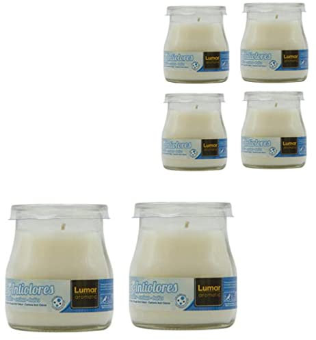 Velas aromáticas en vaso de yogurt cristal con tapa PlusHome (Antiolores, Pack 6)