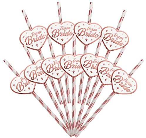 HOWAF 24 Hen Party Straws Team Bride Straws, Rose Gold Hen Party Paper Straws Team Bride Drinking Straws Bridal Shower Paper Straws Hen Do Accessories for Wedding Bachelorette Hen Party Accessories