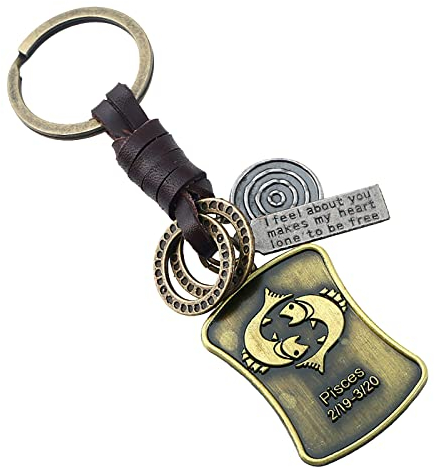 Vintage handgewebte 12 Konstellation Leder Schlüsselanhänger Auto Schlüsselanhänger Turbolader Schlüsselanhänger Sound (L, One Size)
