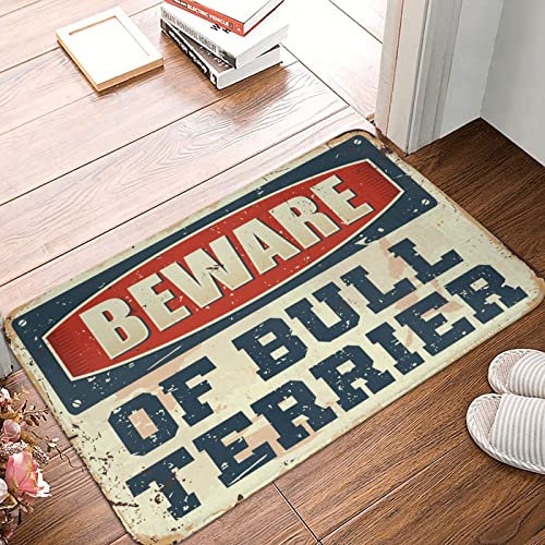 COTECI Lustige Fußmatte für Haustür, Vorsicht vor Bullterrier, Retro-Teppiche, Fußmatte für den Außeneingang (Größe: 40 x 60 cm)
