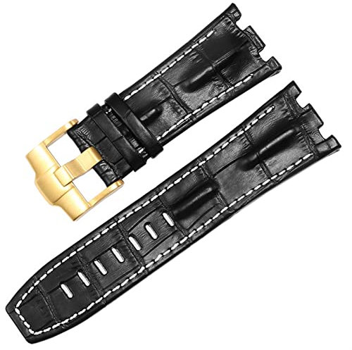 FFHAO Uhrenarmband aus echtem Leder für AP 15703 Royal Oak Offshore Serie, 28 mm Krokodil-Armbänder, 28mm, Achat