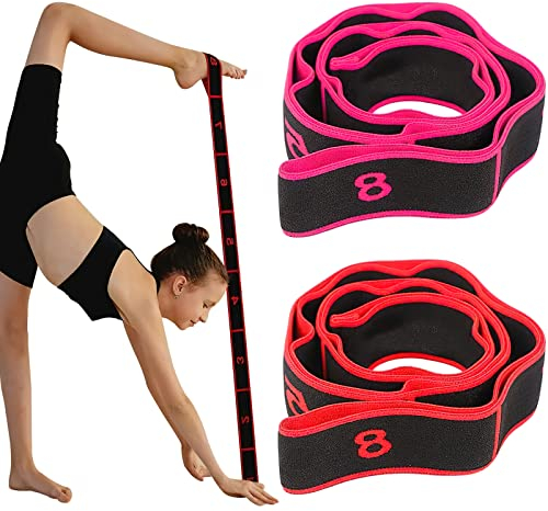 Lot de 2 Bandes de Boucle d'exercice Bandes Latines Extensibles 15-20 kg Bandes élastiques de Yoga Pilates Résistance Fitness Bandes de Formation de Danse élastique Gymnastique (Rouge et Rose)