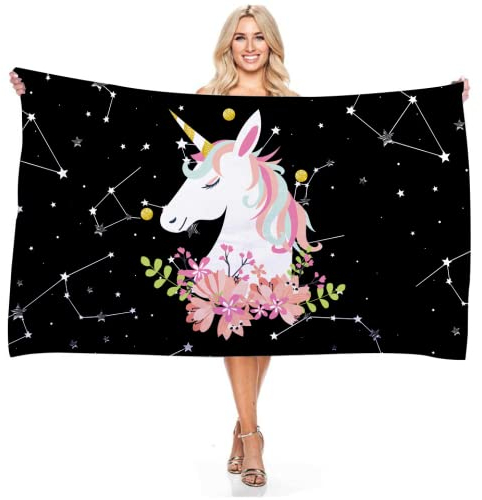 Einhorn Strandtücher - Duschtuch 70x140,Mikrofaser Handtuch Für Mädchen Frauen Schnelle Schwimmen Badetuch Duschtücher,stranddecke (E,100x200cm)