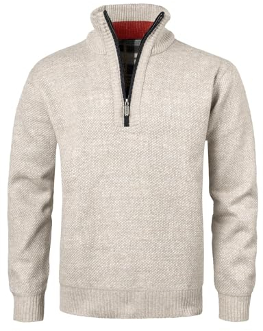 KTWOLEN Maglione da Uomo con Collo Alto Invernali Maglioni con Cerniera Maniche Lunghe Casual Uomo Maglione Foderato in Pile Pullover Giacca in Maglia Maglione, Beige, L