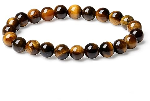 XIANNVXI Tigerauge Armband Braun Perlenarmband Kristalle Echte Steine Armbänder für Herren 8mm