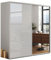B&M Furniture Großer Kleiderschrank mit Schiebetür aus Glas/ Lacobel und Spiegel - mit Einlegeböden und Kleiderstange - für Garderobe, Schlafzimmer - 2-türig - Freistehend - Weiß - 230 cm B, 245 cm H