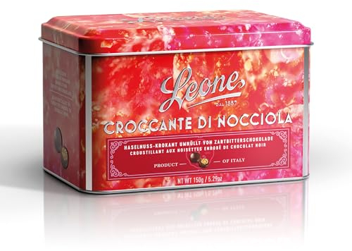 Leone dal 1857 - Praline Nocciola Ricoperta di Cioccolato Fondente e al Latte - Latta Croccante Leone - Cioccolatini con Nocciola - Latta da 150 gr
