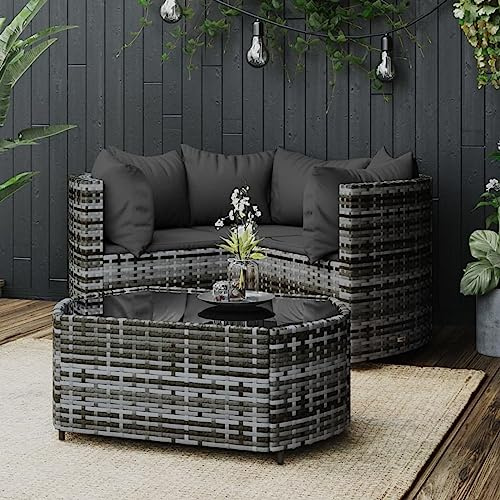 Keyroto 4-TLG.Garten Loungemöbel Set Gartenlounge Outdoor Gartensofa Rattan Gartenmöbel Set Sofa Balkon Loungemöbel Terrasset mit KissenPoly Rattan Grau