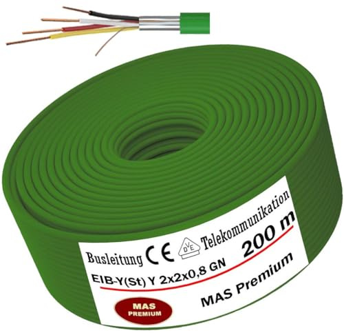 MAS Premium KNX Kabel 5-250m EIB-Y(St) Y 2x2x0,8 GN Busleitung Telekommunikationskabel Busleitungen Installationsbusleitung Bussignale in der Gebäude-Systemtechnik (200m)