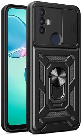 ILING Case for TCL 30 SE/TCL 305 / TCL 306, Ultra-thin Matte Texture Hard PC + Soft Silicone TPU Bumper Shockproof Heavy Duty Cover, with Ring Kickstand & Slide Camera Cover (Black)