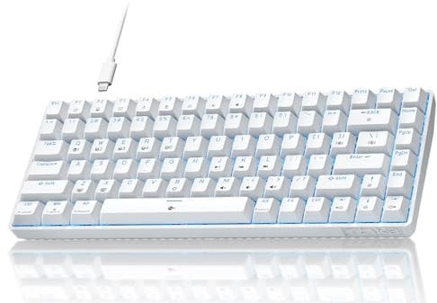 TMKB T84SE Gaming Tastatur, QWERTY US Layout, 84 Tasten Mechanische Tastatur mit Blaue LED, N-Key Rollover Brown Switch Keyboard für PC Windows/Mac OS, Weiß