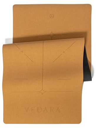 VEDARA® Kork Yogamatte – 66-80 cm breit – Extrem Rutschfeste Oberfläche – Mit Hilfslinien – Aus Kork & Naturkautschuk – Optimale Dämpfung (Alignment (mit Hilfslinien), Standard: 66cm breit)