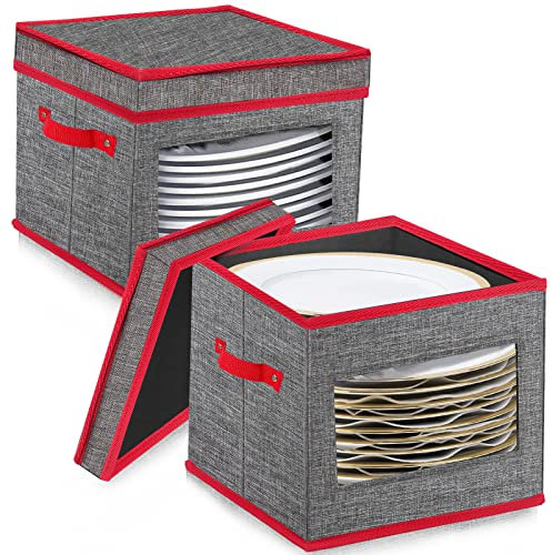 VERONLY Vajilla de Navidad para platos – Contenedores de almacenamiento de porcelana de Navidad con carcasa dura y apilables, capacidad para 24 platos, incluye 24 separadores de fieltro para