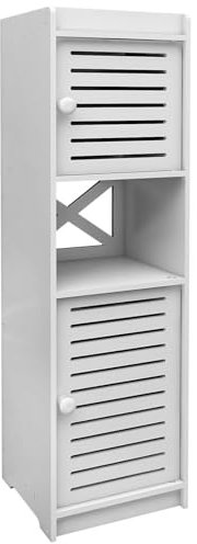 MENGDA Armoire Salle de Bain Haute sur Pied, Meuble de Rangement Colonne, Placard Blanc derrière 2 Portes, 1 Compartiment Ouvert, PP respectueux de l'environnement, 22 * 20 * 75cm, Blanc