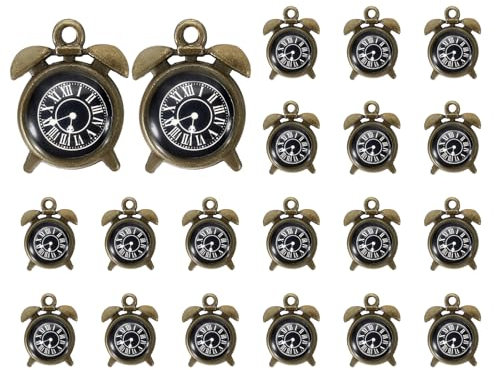 PATIKIL 20 Stück Charms Anhänger Uhr, 16 x 3mm Schlüsselanhänger Keychain Schmuckanhänger für Armbänd, Geschenke, Taschenzubehör, Halsketten - Dunkelbronze