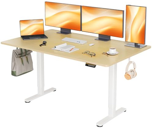 Claiks Elektrisch Höhenverstellbarer Schreibtisch 160×80 cm (FSC®) - Steh-Sitz-Tisch mit Kabelmanagement & Memory-Funktion Leiser Motor für Homeoffice Ergonomisches Design Beige Arbeitsplatte