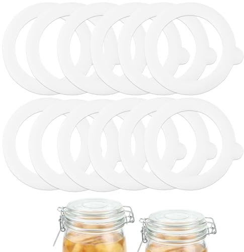 Dichtringe 12 Stück Silikon Ersatz Dichtungen, Gummiringe für Gläser, Silikon Glasdichtungen für Einmachgläser Weckgläser Bügelgläser (97x70mm, Weiß)