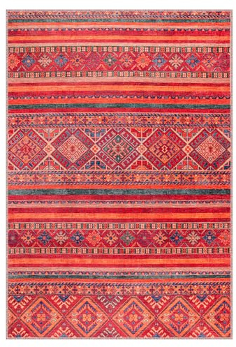 NETLINE HOME Türkischer Teppich, maschinenwaschbar, Haustier- und kinderfreundlich, klassisches orientalisches Design für Wohnzimmer, Schlafzimmer, Küche, rutschfest, Rot, 80 x 150 cm