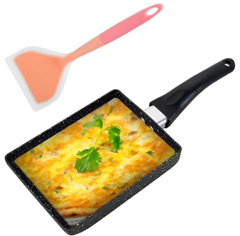 KTCINA Tamagoyaki - Padella per omelette giapponese, 18,6 x 13,4 cm, con spatola, Tamagoyaki, frittata, padella con manico a induzione per tutti i piani cottura, forno