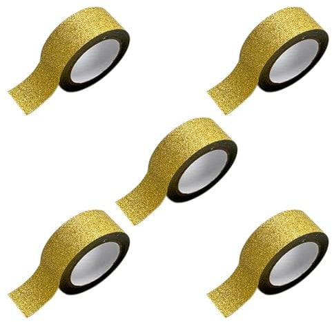 Vokenforu Lot de 5 rouleaux de ruban adhésif Washi à paillettes - 15 mm x 5 m - Pour loisirs créatifs, emballage et scrapbooking - Doré
