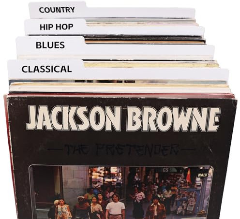 12 Inches Vinyl Record Dividers White Double-Side Plastic Category Tab DIY Vinyl LP Album Separators for Vinyl CD Album Crate and DVD Organization (5)